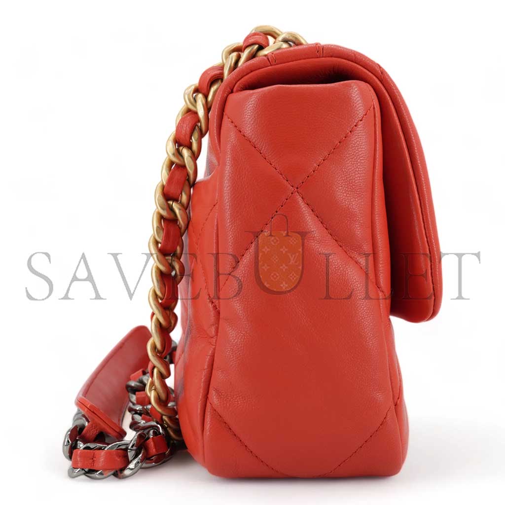 CHANEL 19 FLAP BAG IN RED LAMBSKIN AS1160 (26*16*9cm)